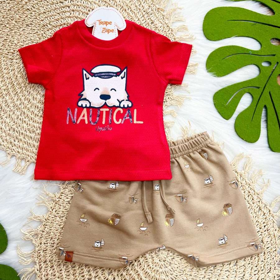 Conj Nautical Cãozinho Vermelho e Caqui